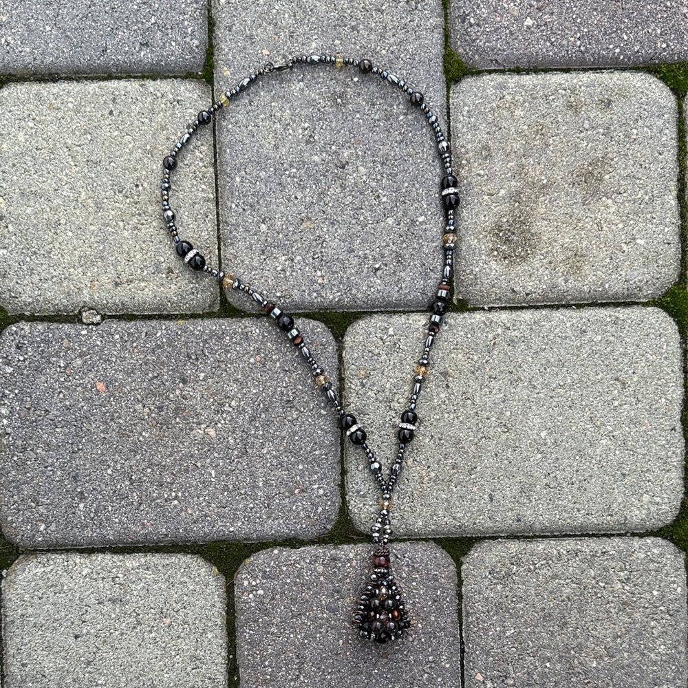 Hematite Beaded Pendant Necklace